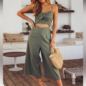 Hello Molly Green Jumpsuit with Elegant Cutout Design